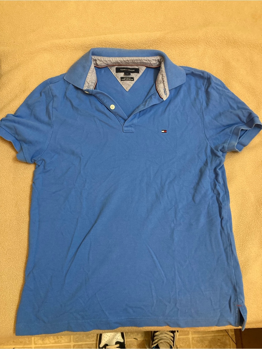 Tommy Hilfiger Men's Blue Solid Custom Fit Short Sleeve Polo Shirt Size S